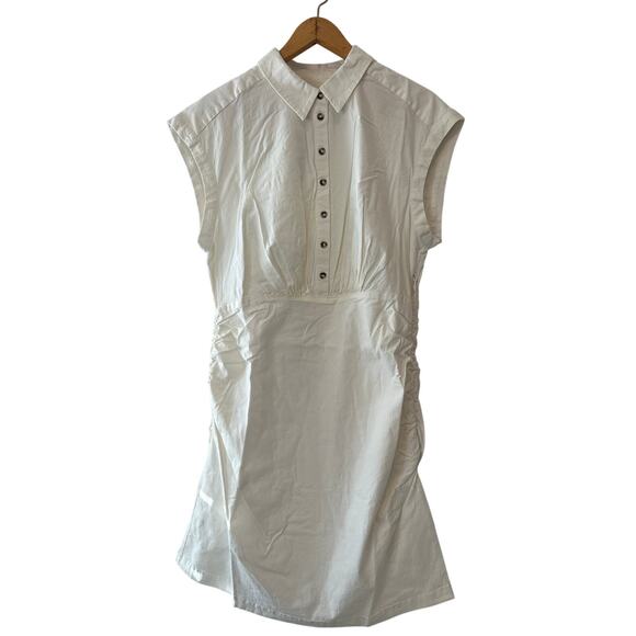 Anthropologie NWT White Linen Blend Ruched Collared Mini Dress 1X - Picture 3 of 10